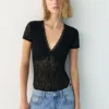 Body en dentelle à manches courtes