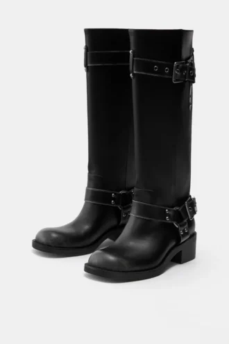 Bottes motardes hautes à l&rsquo;aspect vieilli