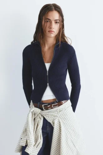 Cardigan zippé à côtes