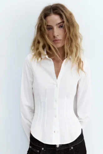 Chemise ajustée en popeline avec pinces