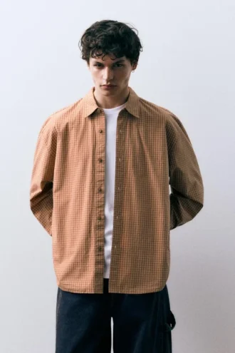 Chemise à carreaux orange