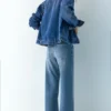 Jean baggy à coupe droite avec strass
