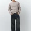 Jean à jambes larges avec ceinture contrastée