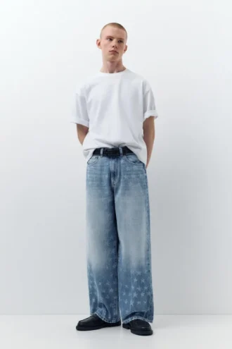 Jean à jambes larges imprimé étoiles