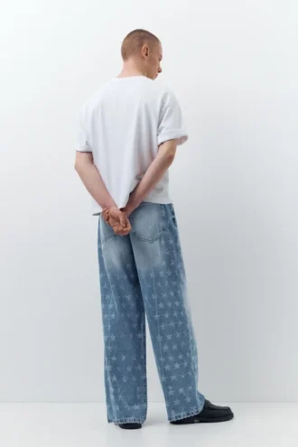 Jean à jambes larges imprimé étoiles