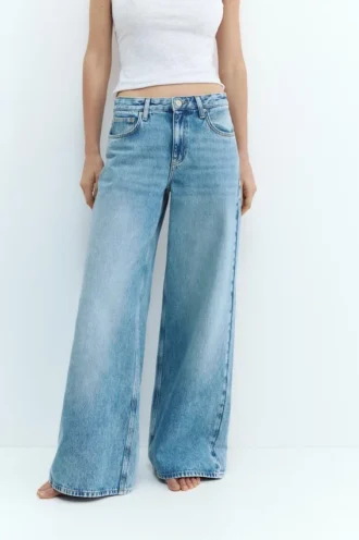 Jean taille basse à jambes larges