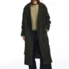 Manteau long à ceinture, texture feutrée