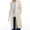 Manteau long à ceinture, texture feutrée