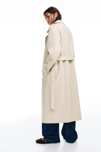 Manteau long à ceinture, texture feutrée