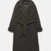 Manteau long à ceinture, texture feutrée