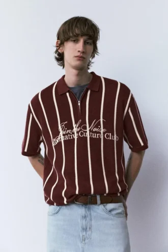 Polos en maille rayée avec fermeture à glissière Polos en maille rayée avec fermeture à glissière