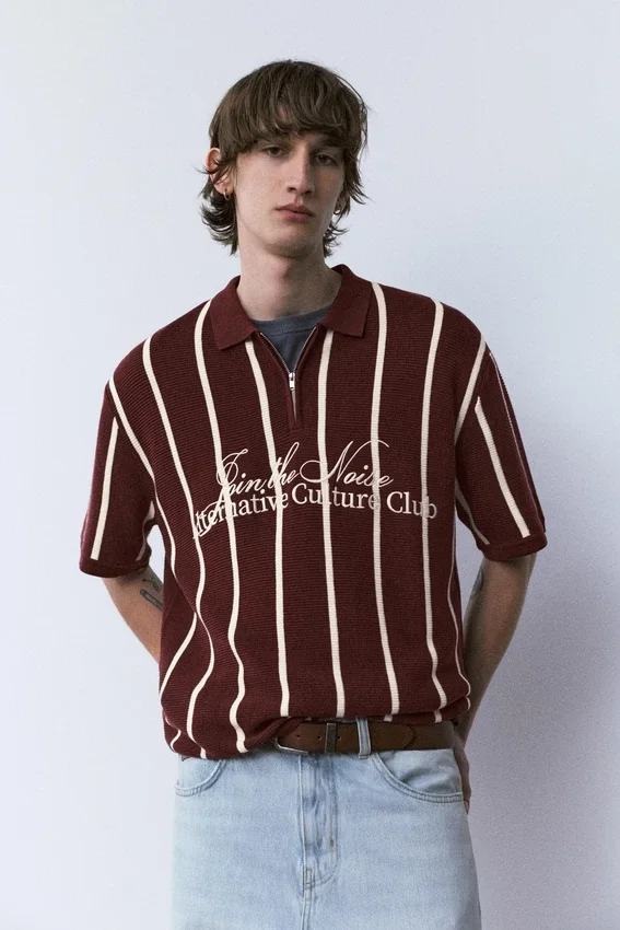 Polos en maille rayée avec fermeture à glissière Polos en maille rayée avec fermeture à glissière