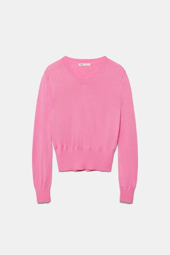 Pull rose à col en V Pull rose à col en V