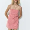 Robe courte à carreaux vichy avec bretelles
