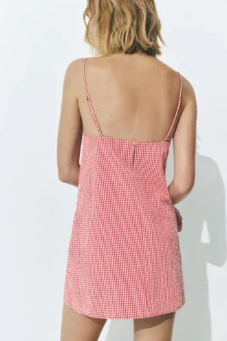 Robe courte à carreaux vichy avec bretelles