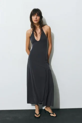 Robe longue dos nu en cupro