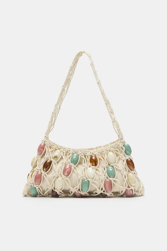 Sac à bandoulière en maille avec ornements Sac à bandoulière en maille avec ornements