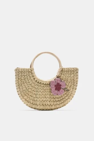 Sac panier en raphia orné