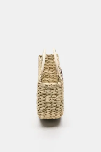 Sac panier en raphia orné