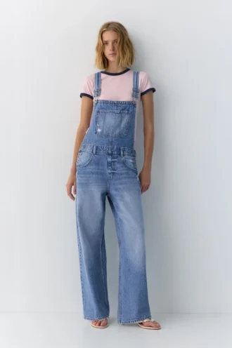 Salopette longue en denim Salopette longue en denim