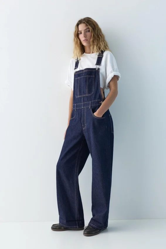 Salopette longue en denim Salopette longue en denim