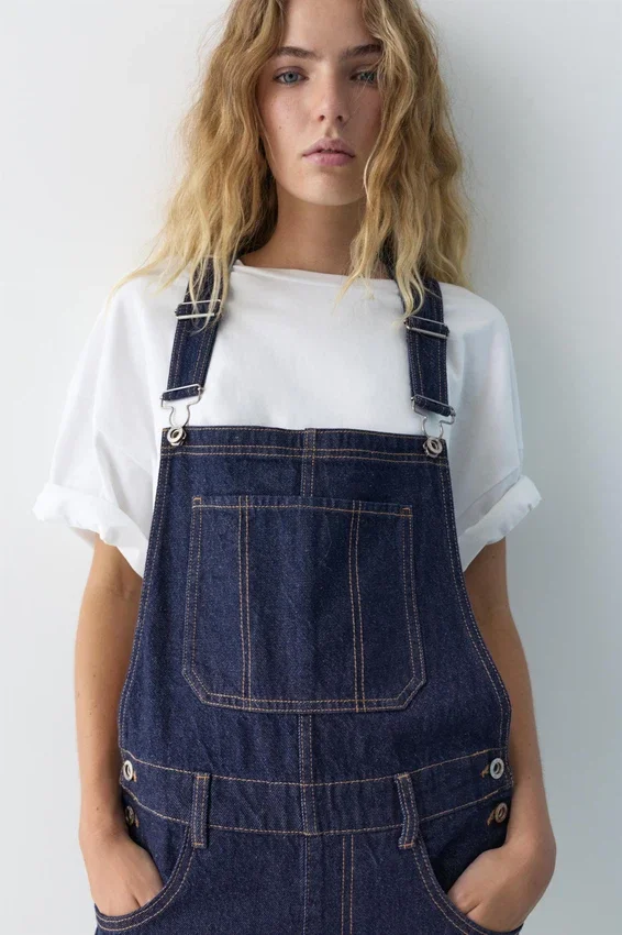 Salopette longue en denim Salopette longue en denim