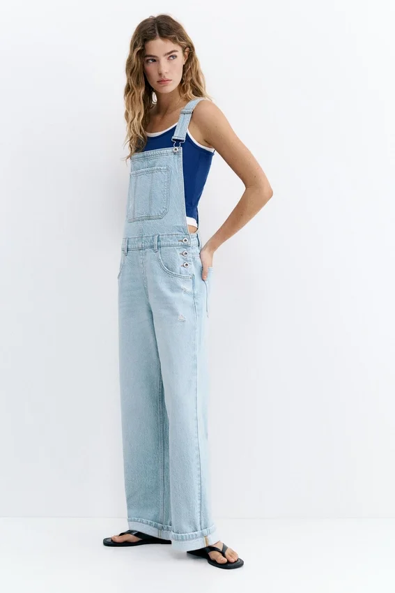 Salopette longue en denim Salopette longue en denim
