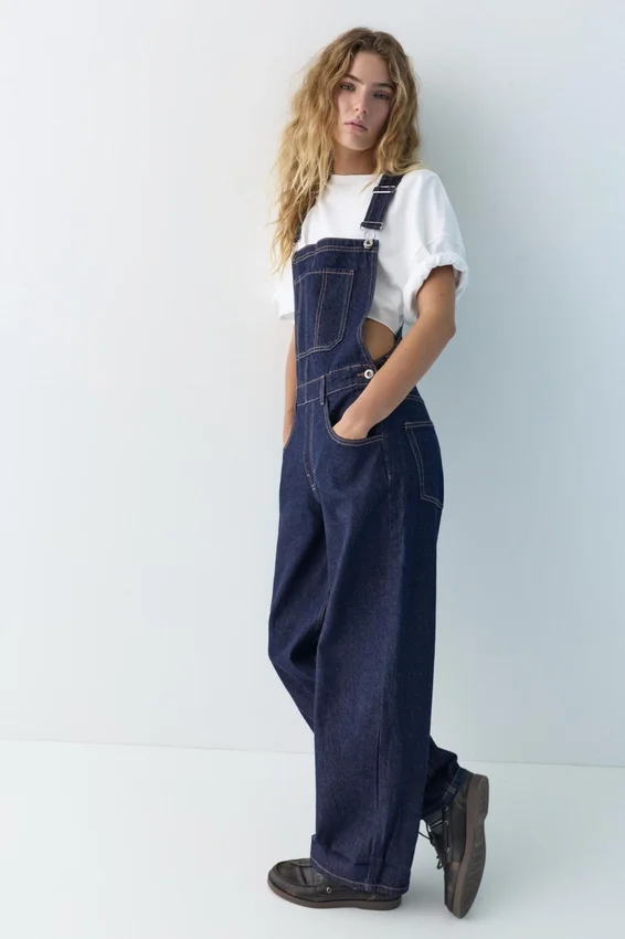 Salopette longue en denim Salopette longue en denim