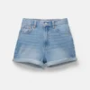 Short mom en denim à ourlet retourné