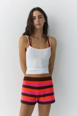 Shorts en crochet rayé