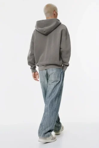 Sweat à capuche zippé, coupe carrée et effet délavé