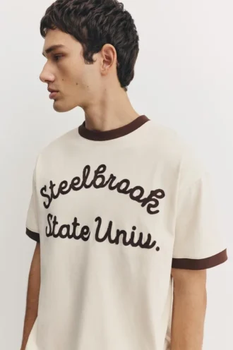 T-shirt avec motif contrasté et bords-côtes