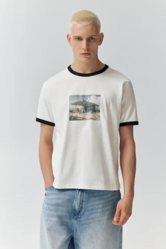 T-shirt à manches courtes avec bord-côte graphique