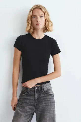 T-shirt à manches courtes côtelé