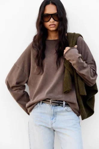 T-shirt oversize à manches longues