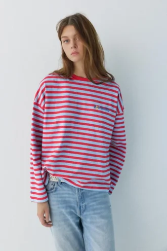 T-shirt rayé avec slogan