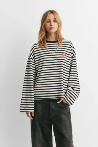 T-shirt rayé avec texte T-shirt rayé avec texte