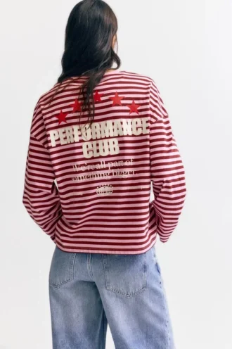 T-shirt rayé avec étoiles et slogan