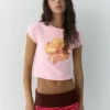 T-shirt rose à motif floral T-shirt rose à motif floral