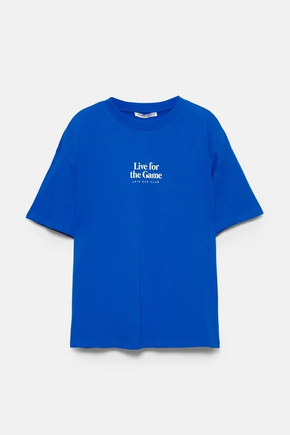 T-shirts bleus avec motifs et slogans T-shirts bleus avec motifs et slogans