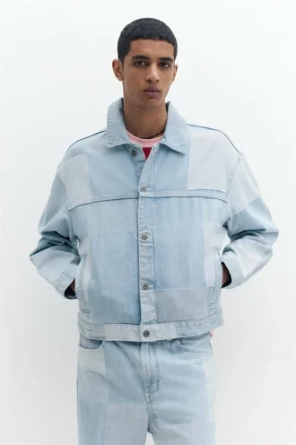 Veste en denim à carreaux patchwork