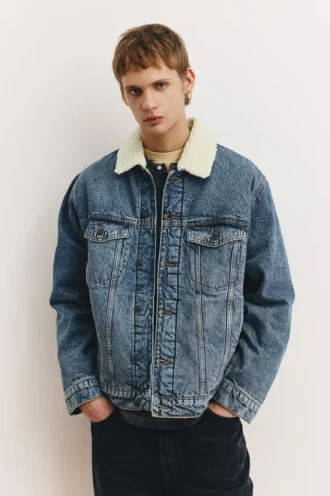 Veste en jean avec col en fausse peau de mouton