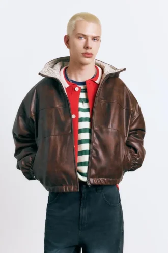 Veste en simili cuir vieilli